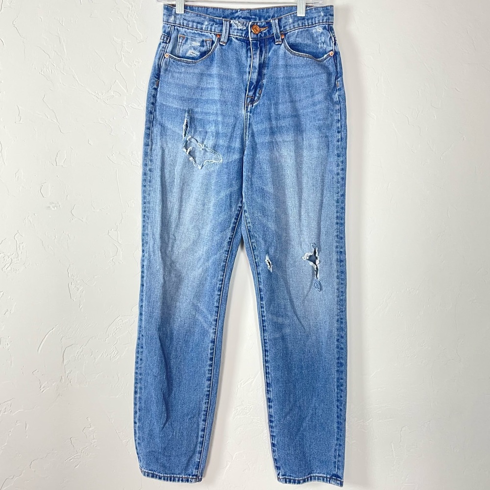 Urban Outfitters BDG Jean Denim Mom High‎ Rise Dark Wash Blue Ripped Holes